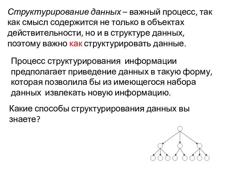 Структурирование данных – важный процесс, так как смысл содержится не только