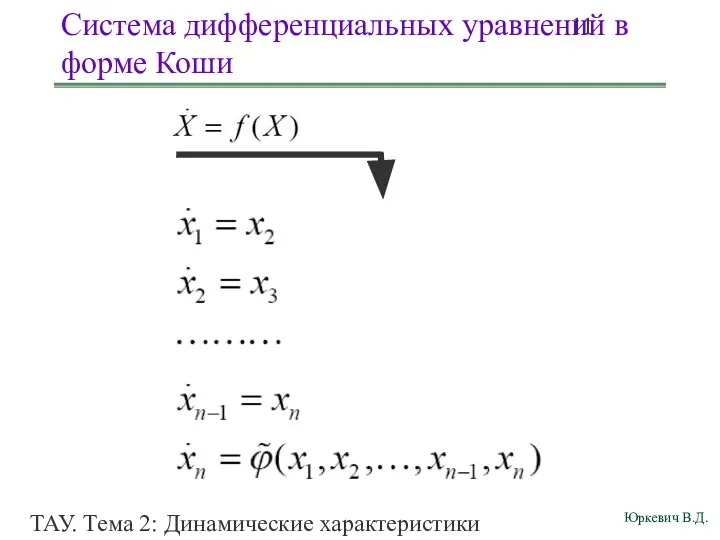 ТАУ. Тема 2: Динамические характеристики линейных систем. Система дифференциальных уравнений в форме Коши