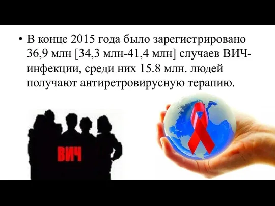 В конце 2015 года было зарегистрировано 36,9 млн [34,3 млн-41,4 млн]