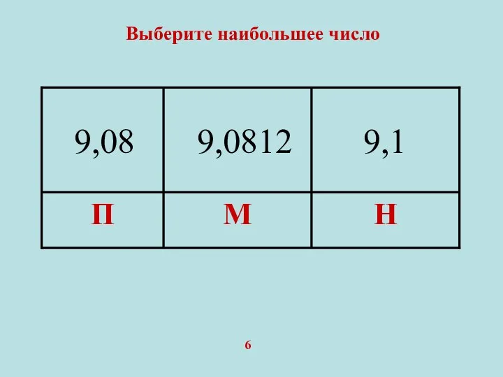 Выберите наибольшее число 6