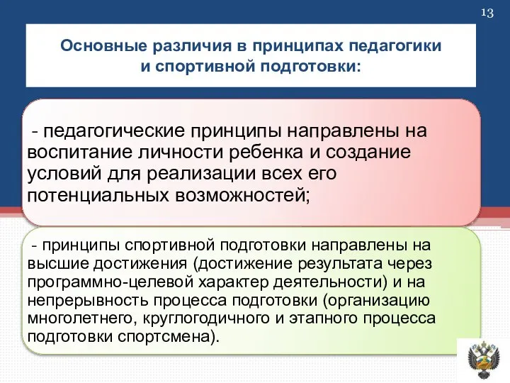 Основные различия в принципах педагогики и спортивной подготовки: