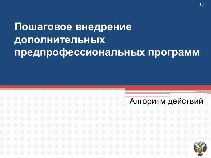 Пошаговое внедрение дополнительных предпрофессиональных программ Алгоритм действий