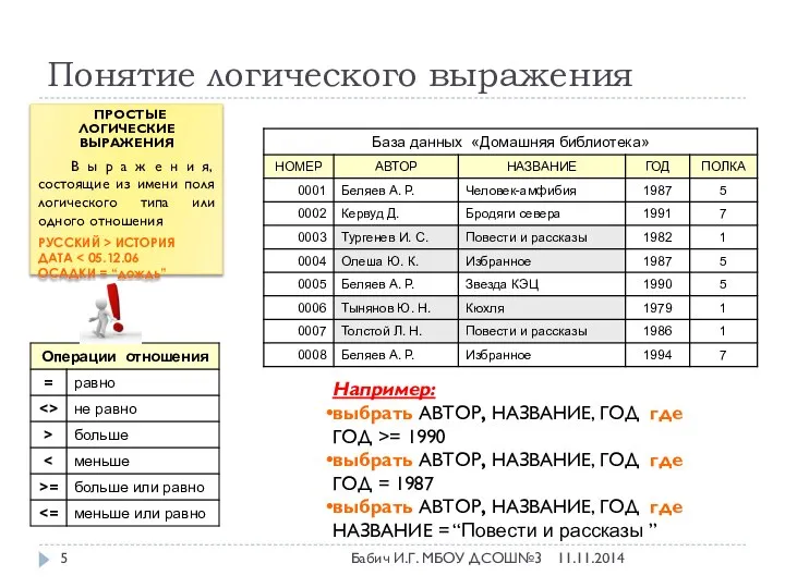 Понятие логического выражения ПРОСТЫЕ ЛОГИЧЕСКИЕ ВЫРАЖЕНИЯ В ы р а ж