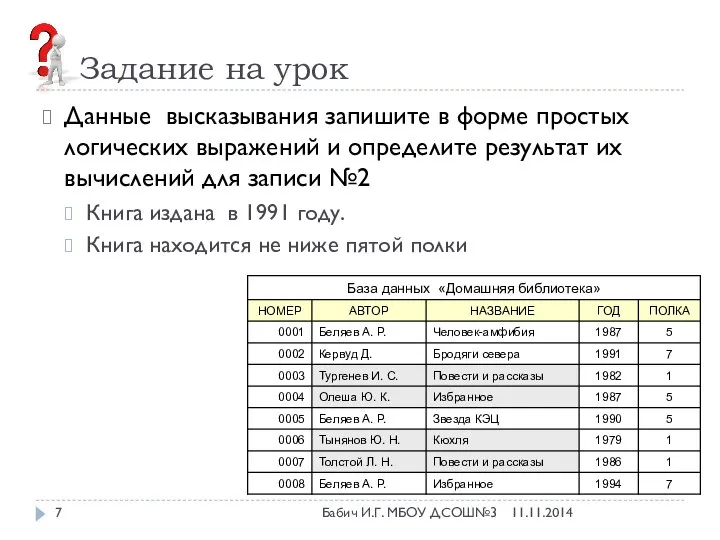 Задание на урок Данные высказывания запишите в форме простых логических выражений