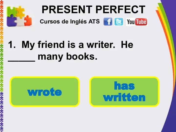 PRESENT PERFECT 1. My friend is a writer. He _____ many