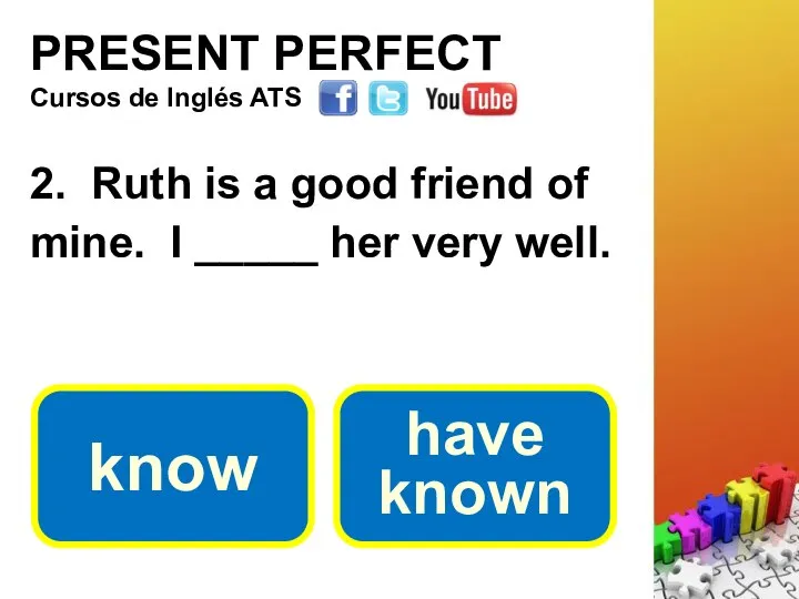 PRESENT PERFECT 2. Ruth is a good friend of mine. I
