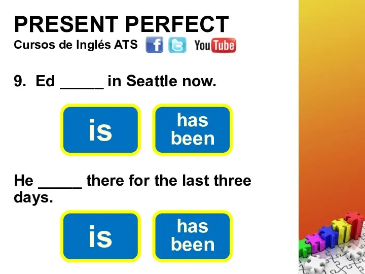 PRESENT PERFECT 9. Ed _____ in Seattle now. Cursos de Inglés