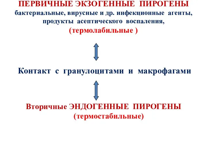 ПЕРВИЧНЫЕ ЭКЗОГЕННЫЕ ПИРОГЕНЫ бактериальные, вирусные и др. инфекционные агенты, продукты асептического