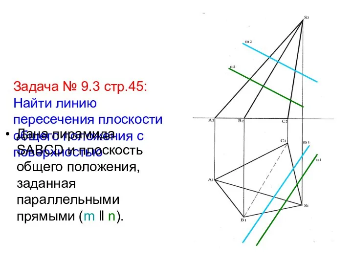 Задача № 9.3 стр.45: Найти линию пересечения плоскости общего положения с