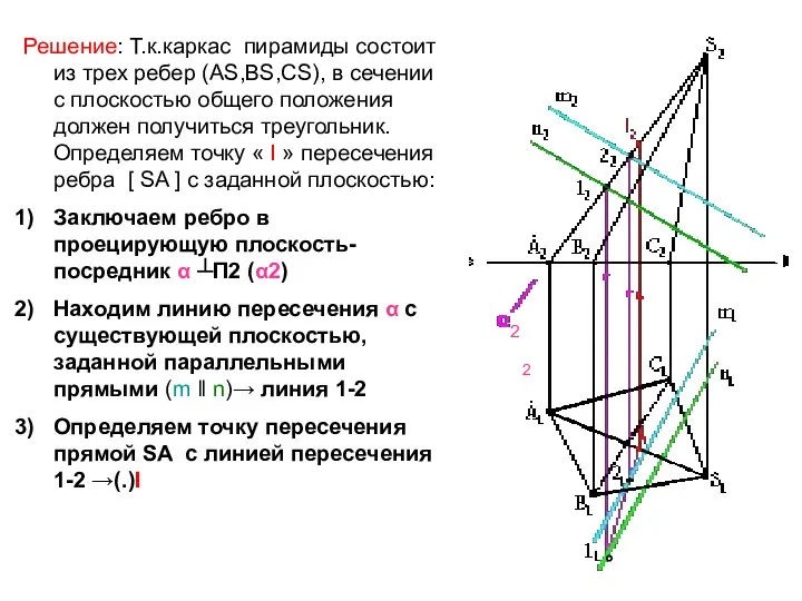 Решение: Т.к.каркас пирамиды состоит из трех ребер (АS,ВS,СS), в сечении с