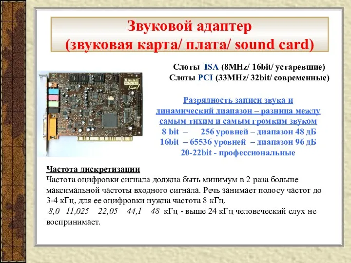 Звуковой адаптер (звуковая карта/ плата/ sound card) Разрядность записи звука и