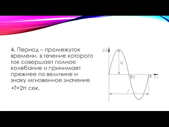 4. Период – промежуток времени, в течение которого ток совершает полное