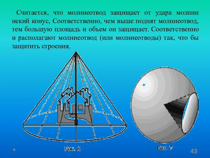 Считается, что молниеотвод защищает от удара молнии некий конус, Соответственно, чем