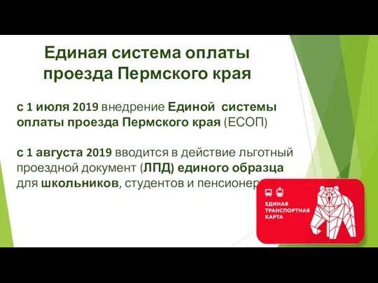 с 1 июля 2019 внедрение Единой системы оплаты проезда Пермского края