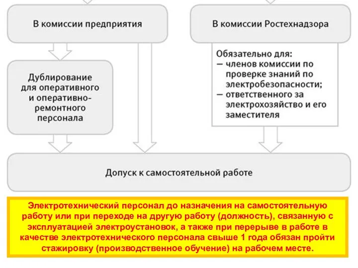 Электротехнический персонал до назначения на самостоятельную работу или при переходе на