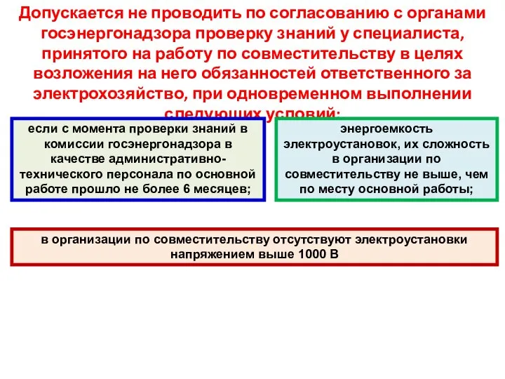 Допускается не проводить по согласованию с органами госэнергонадзора проверку знаний у