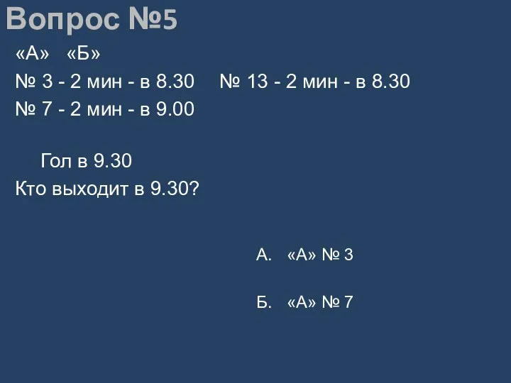 Вопрос №5 «А» «Б» № 3 - 2 мин - в