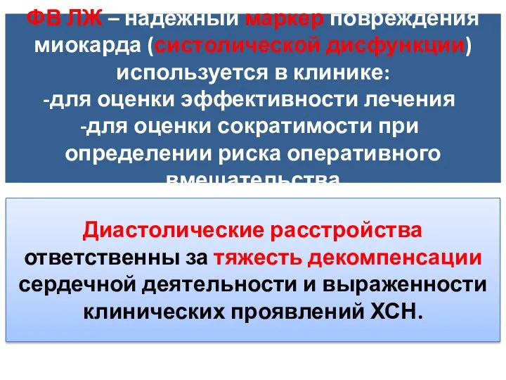 ФВ ЛЖ – надежный маркер повреждения миокарда (систолической дисфункции) используется в