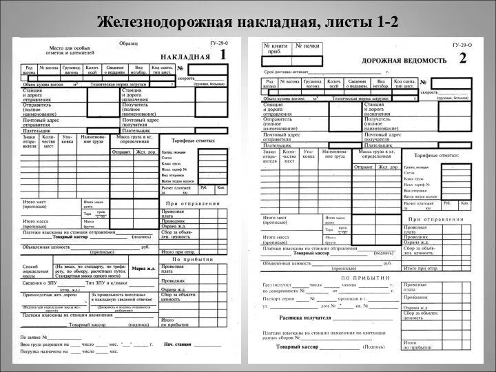 Железнодорожная накладная, листы 1-2