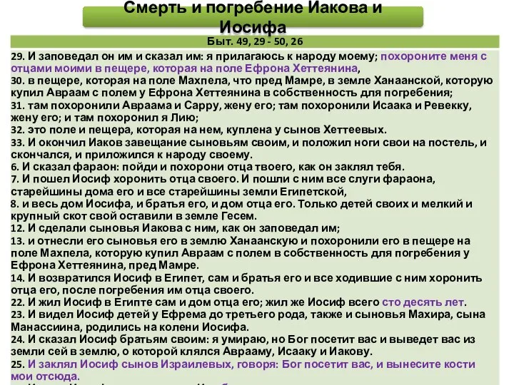 Смерть и погребение Иакова и Иосифа