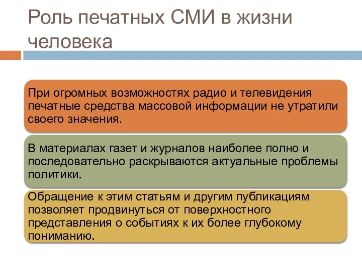 Роль печатных СМИ в жизни человека