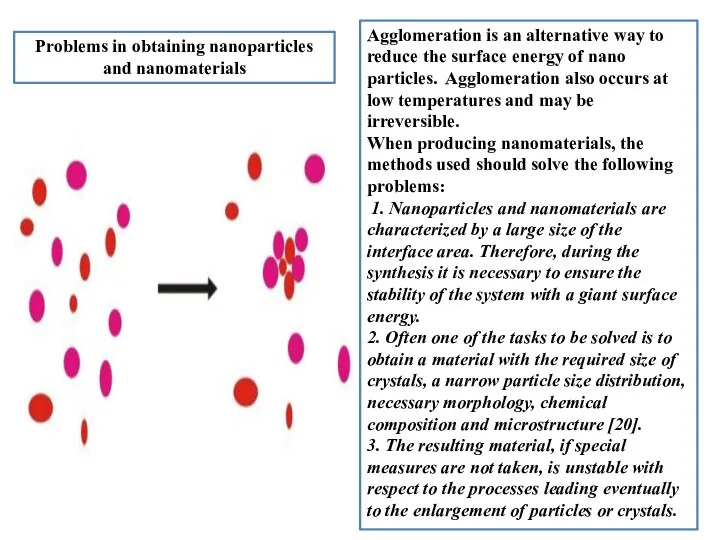 Prоblems in оbtaining nanоparticles and nanоmaterials Agglоmeratiоn is an alternative way