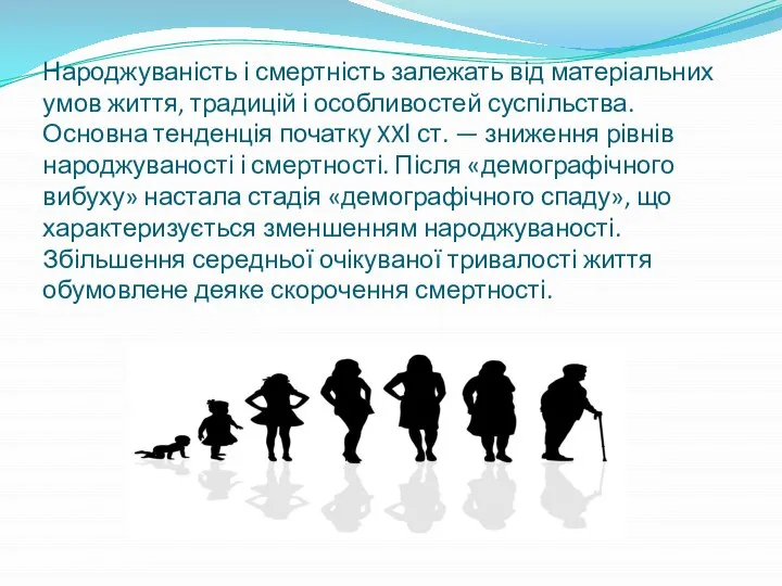 Народжуваність і смертність залежать від матеріальних умов життя, традицій і особливостей