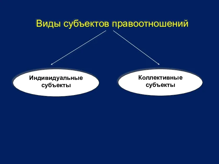 Индивидуальные субъекты Коллективные субъекты Виды субъектов правоотношений