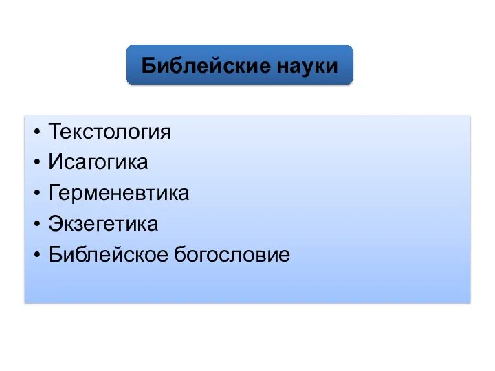 Текстология Исагогика Герменевтика Экзегетика Библейское богословие Библейские науки