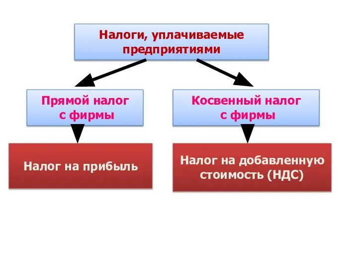 Налоги, уплачиваемые предприятиями Прямой налог с фирмы Косвенный налог с фирмы