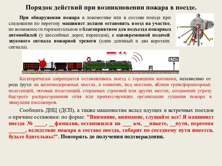 Порядок действий при возникновении пожара в поезде. При обнаружении пожара в