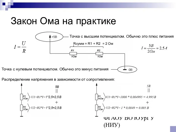 © Канашев Е.А., ФГАОУ ВО ЮУрГУ (НИУ) Закон Ома на практике