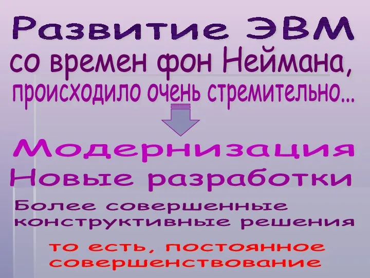 Развитие ЭВМ со времен фон Неймана, происходило очень стремительно... Модернизация Новые