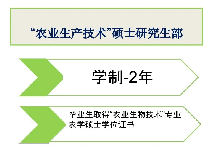 “农业生产技术”硕士研究生部 学制-2年 毕业生取得“农业生物技术”专业农学硕士学位证书