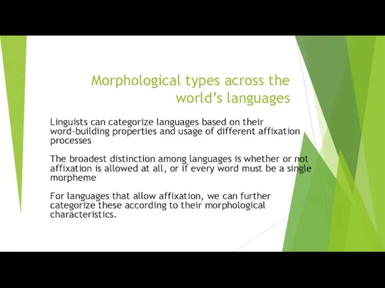 Morphological types across the world’s languages Linguists can categorize languages based