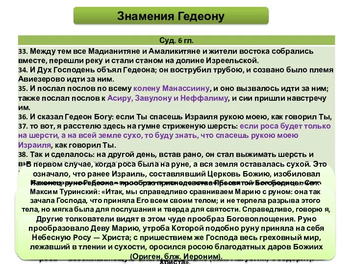 Знамения Гедеону В первом случае, когда роса была на руне, а