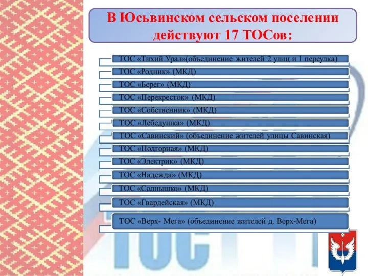 В Юсьвинском сельском поселении действуют 17 ТОСов: