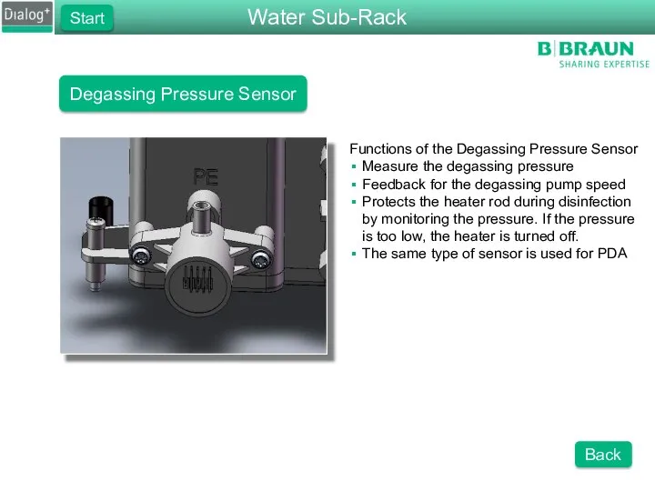 Degassing Pressure Sensor Functions of the Degassing Pressure Sensor Measure the
