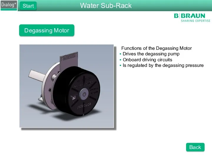 Degassing Motor Functions of the Degassing Motor Drives the degassing pump