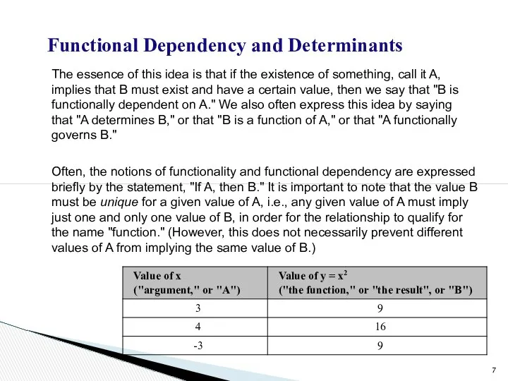 Functional Dependency and Determinants The essence of this idea is that