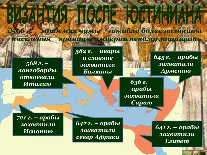 647 г. – арабы захватили север Африки 568 г. – лангобарды