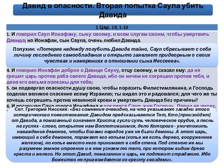 Давид в опасности. Вторая попытка Саула убить Давида Лопухин: «Потеряв надежду