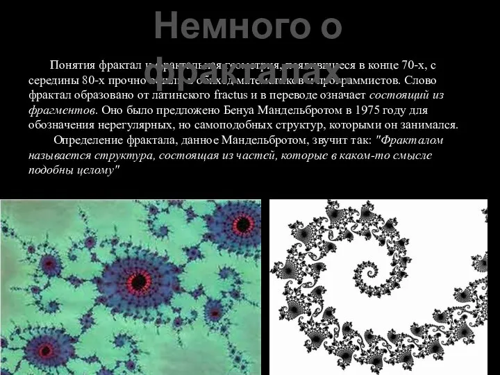 Понятия фрактал и фрактальная геометрия, появившиеся в конце 70-х, с середины