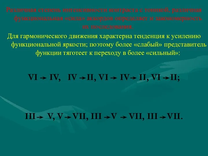 Различная степень интенсивности контраста с тоникой, различная функциональная «сила» аккордов определяет