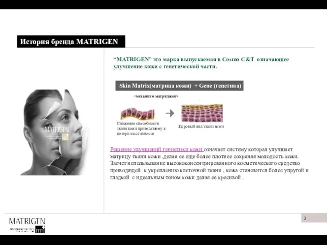 История бренда MATRIGEN “MATRIGEN” это марка выпускаемая в Cosmo C&T означающее