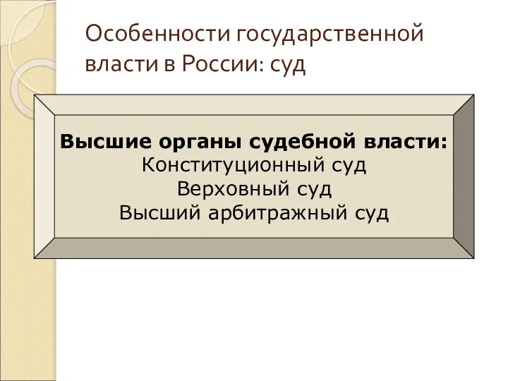 Особенности государственной власти в России: суд Высшие органы судебной власти: Конституционный