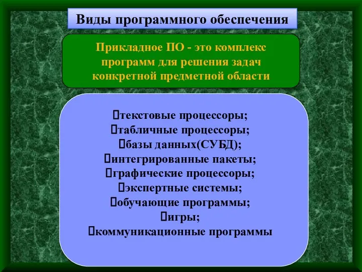 Виды программного обеспечения Прикладное ПО - это комплекс программ для решения