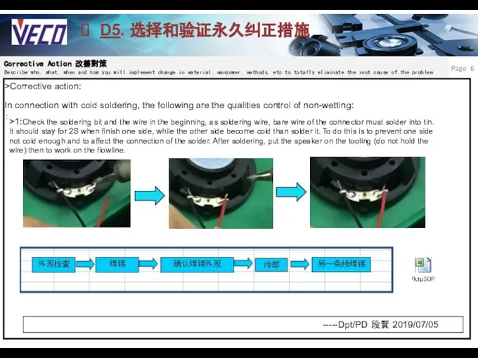 Page D5. 选择和验证永久纠正措施 Corrective Action 改善對策 Describe who, what, when and