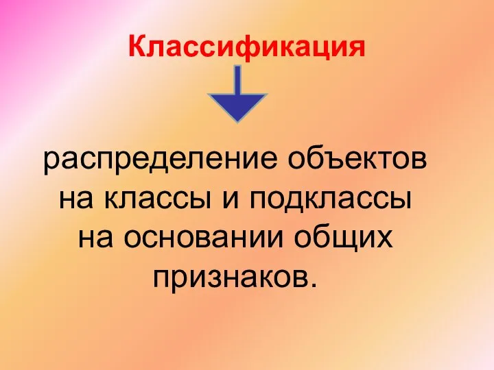 Классификация распределение объектов на классы и подклассы на основании общих признаков.