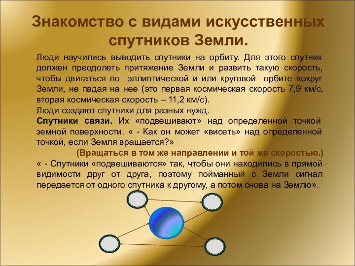 Знакомство с видами искусственных спутников Земли. Люди научились выводить спутники на